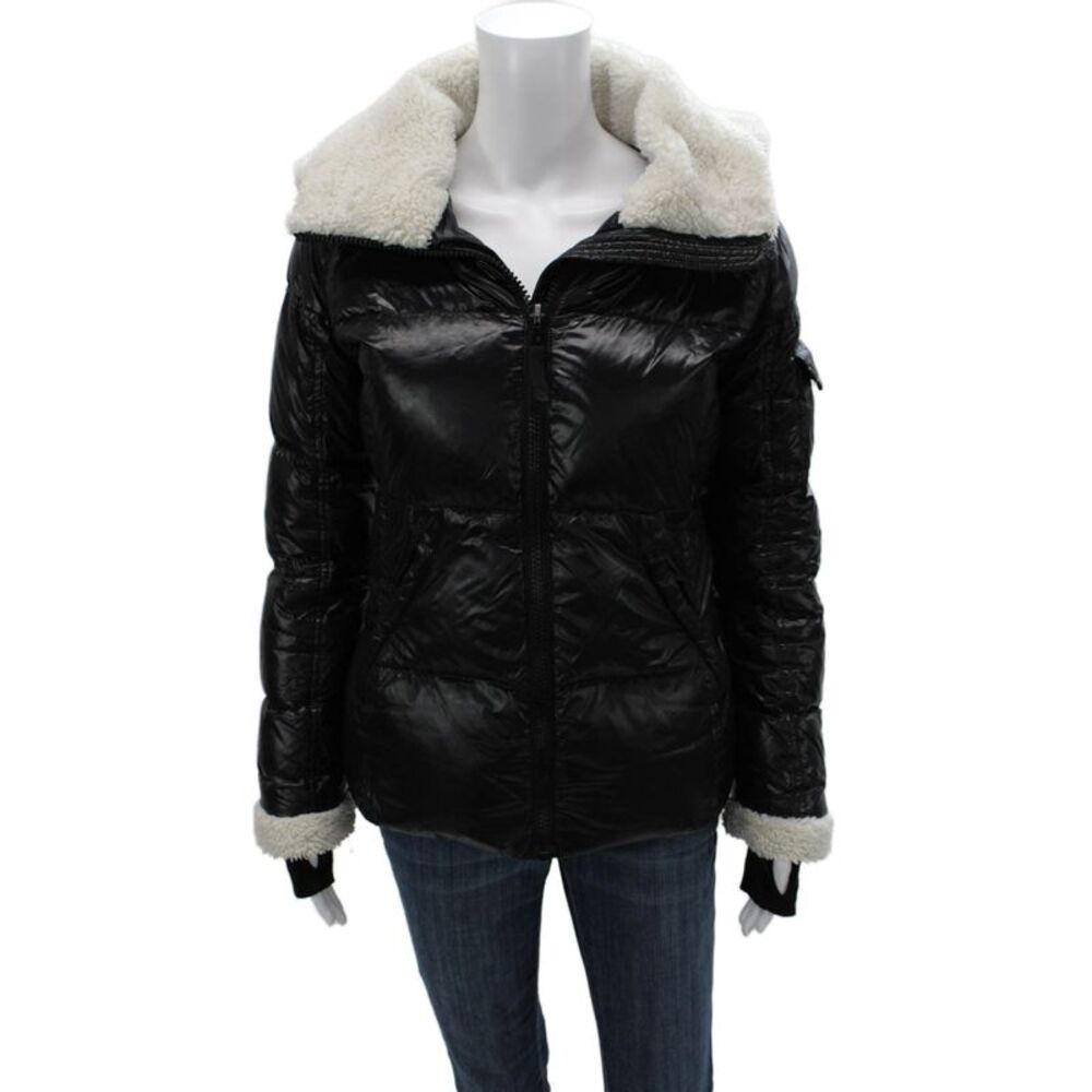 S13 NYC Womens Puffer Jacket Black Nylon Zip Long Sleeve Size S